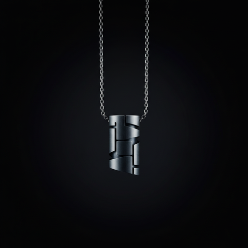 LUMEN Core Minimalist Pendant gunmetal cylinder on dark background